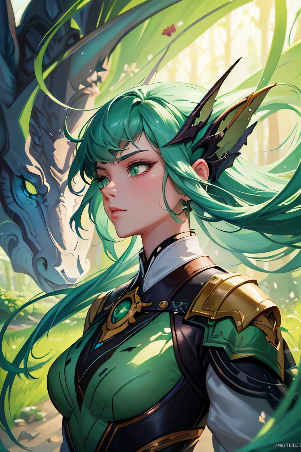 character, high resolution, digital art by loish + rossdraws + artgem + sandara, brush strokes, painterly, impressionist style, dorse, face, artistic, nature green, florest
