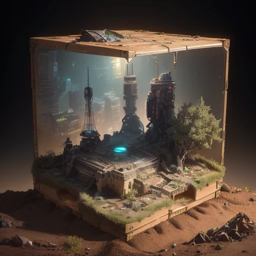 3598年Mars realistic model, (bifurcation, original photo, best quality, masterpiece:1.4),SteampunkCyberpunk6820 City,(CyberpunkMars light:1.3), Mars (related to land),(in a small nature box:1.3),Isometric, small nature, landscape on foundation,landscape,