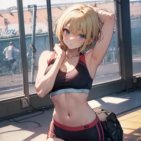 Short Hair、Blonde、Sports Bra、stockings、Athletics