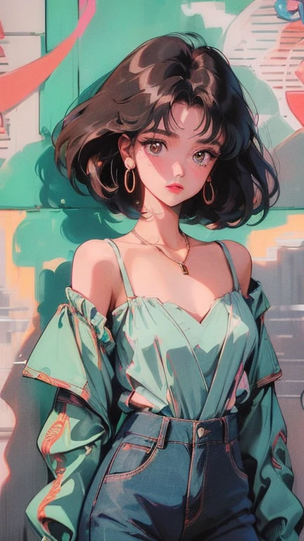 ((((90s anime style,1990s style,1970s animation hand painted details, fresh and clean appearance，))))(masterpiece:1.2, highest quality,highest quality,Spectacular quality,Ultra-high resolution),(Complex details), 1 Female,〇〇17years old， alone,Minimal makeup, Natural materials,Innocent, Sad face,((rich background,)) ((Broken wall,Graffiti wall，Doodle Art，))Black Hair,{short hair|Clearly visible strands of hair|natural curves|Ahoge|},clear, on her forehead,can&#39;t believe it, (((Saggy breasts))), mature face, detailed face, ((Very detailed, Lovely)), (Geometric:1.2),)), ((high ,long sleeve))Ray Tracing,Divine Illumination,Godley)),((very_detailed_eye_and_face)),(Beautiful and aesthetic: 1.2),wonderful,can&#39;t believe it Amazing quality,)),((very_detailed_eye_and_face)),(Beautiful and aesthetic: 1.2),wonderful，Ultra-precise depiction, Ultra-detailed depiction,bokeh (85MM SHOT)，(((Delicate fingers and hands:0.55))::0.85))),(detailed fingers),
