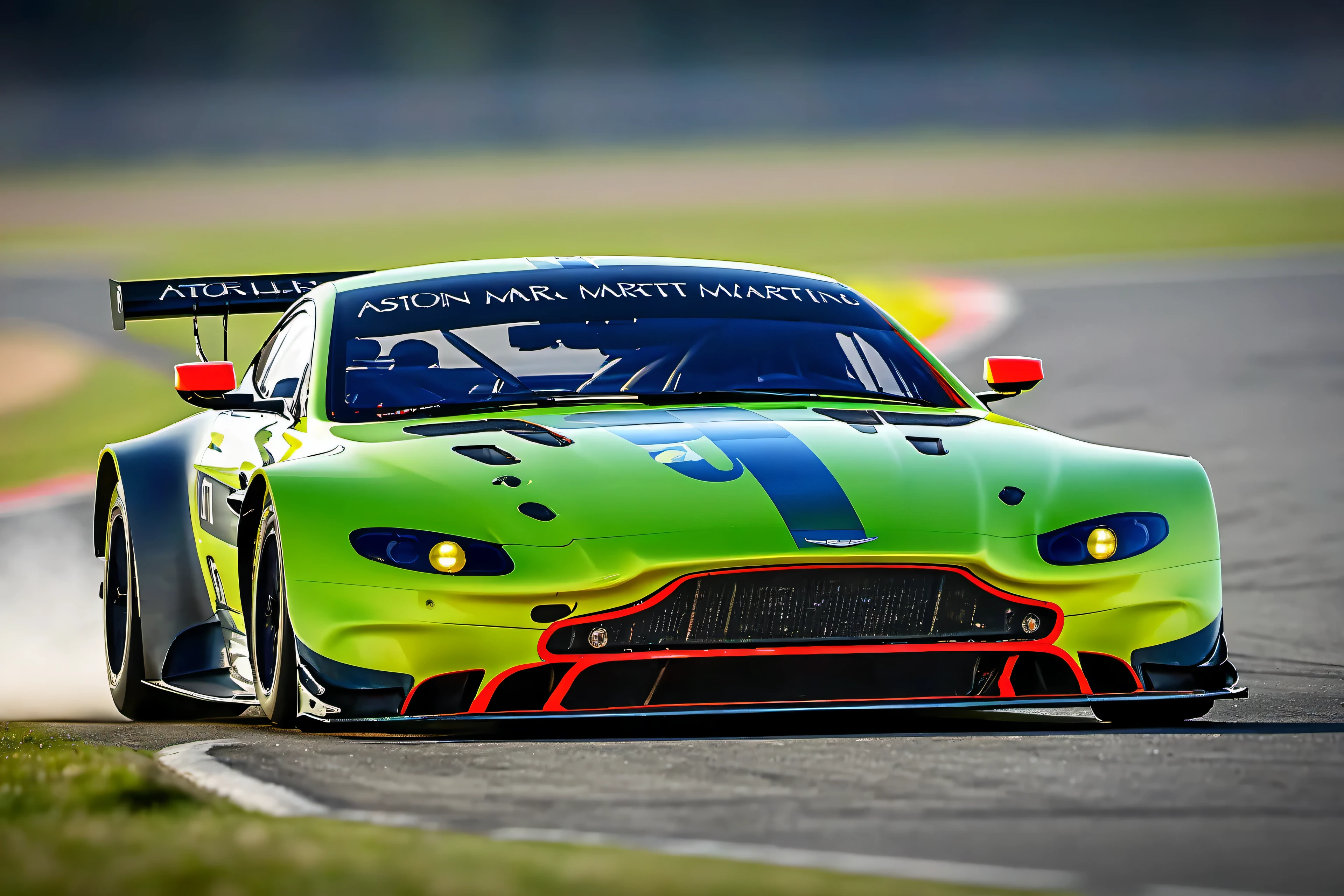 masterpiece, best quality, aston martin v8 vantage amr gte, le mans race track, in motion, full specular sharpened 3D, HDR, UHD, vivid colors, occlusion, masterpiece, panorama, super detail, accurate, best quality, 16K, ultra-super quality, ultra-photo realistic detail, utltra-high nanite atmospheric lighting, ultra-high detailed reflections, very far shot, ultra-wide angle, 4D composite mapping, ultra-high 3D depth mapping quality, ultra-high render quality, OLED, dynamic rich shadows, ultra-high realistic graphics, HDR, (very far shot), ultra-high background detail, god rays, backlighting