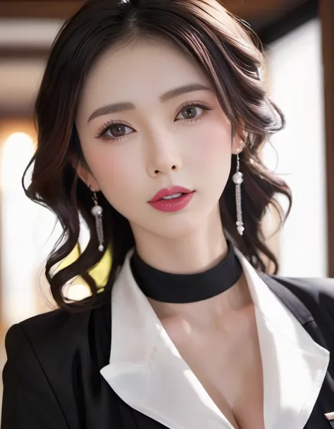 (masterpiece, best quality: 1.2), 1wavy hair secretary，Sexy eyes,Head close-up，The expression of a kiss，Wet sexy lips，Stick out ...