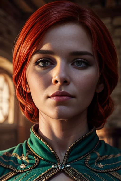 score_9, score_8_up, score_7_up, score_6_up, score_5_up, 1girl, Triss, Game of Thrones, tight green dress, red hair, (insanely detailed, beautiful detailed face, masterpiece, best quality) 