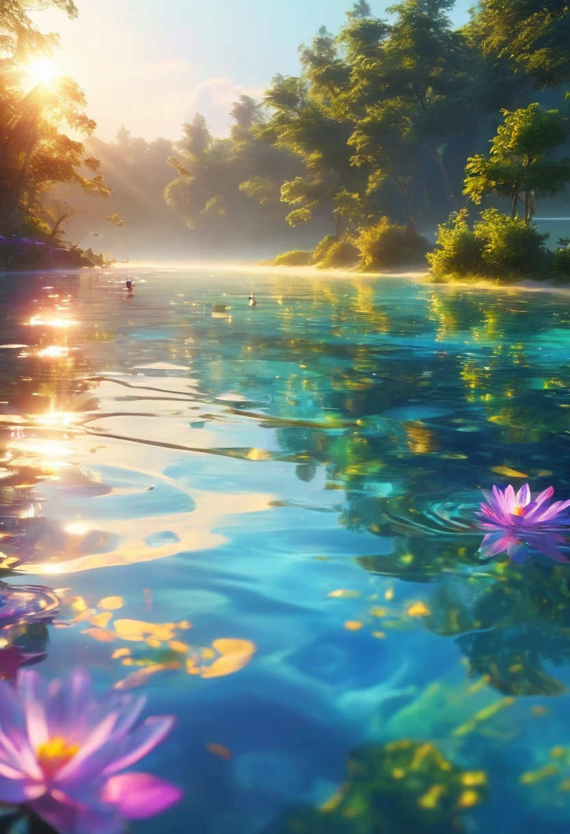 floating,(best quality,4k,8k,highres,masterpiece:1.2),ultra-detailed,peaceful,serene,calm,vibrant colors,gentle waves,soft sunlight,reflection on water,ethereal,tranquil,harmony,nature,surreal,+birds,+clouds,reflection of sky,serenity,luminous water,carefree,blissful,weightless,airy,graceful,+dancing,+light,embrace of water,serene landscape,tranquil atmosphere,a dreamlike sensation,graceful movement,harmonious colors,luminous beauty,sublime tranquility,unbounded freedom,serene bliss,wonderful escape,total relaxation,serene horizon,vivid imagination,peaceful energy,soothing sounds,refreshing ambiance,calming rhythm