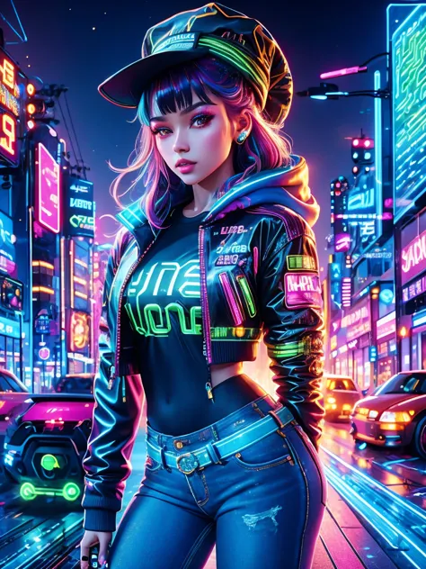 (neon)，circuit board，(representative :1.2), 16k, neon background, cyberpunk background, cyberpunk, get off the sports car, neon ...