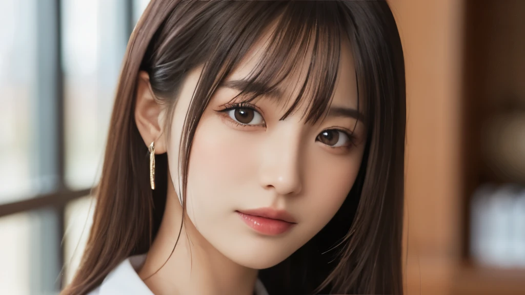 (masterpiece:1.2,highest quality),((office)),((Photographed with an ultra-wide-angle single focus lens)),depict the upper body,1 young woman,((business suit)),Black wavy hair,((Fine and beautiful eyes)),blushed,Healthy Skin,(smile),8k resolution