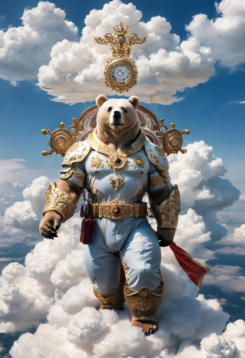 raw photo of A detailed fluffy white cloud Floating bear made of cloud. OverallDetail, masterpiece, best quality