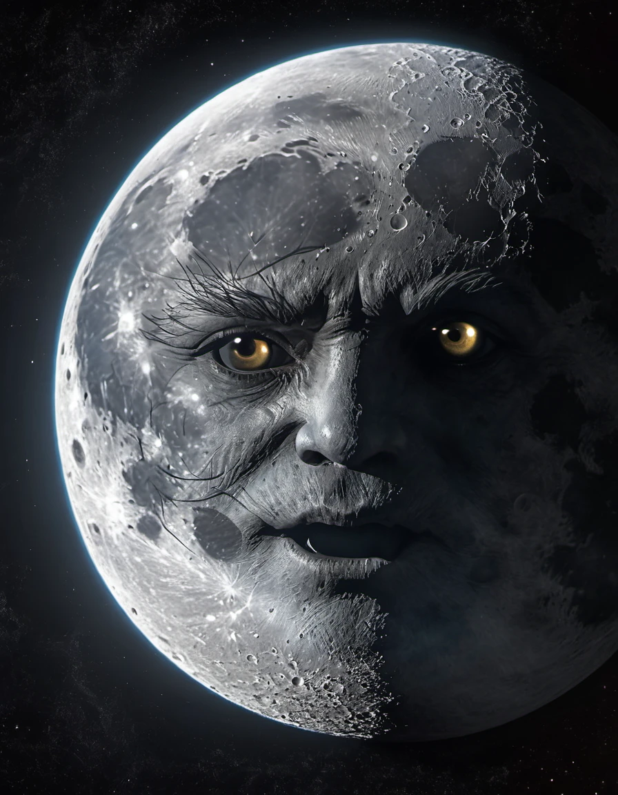 (masterpiece, best quality: 1.2), Huge scary moon with a human face，Ultra wide angle，8k
