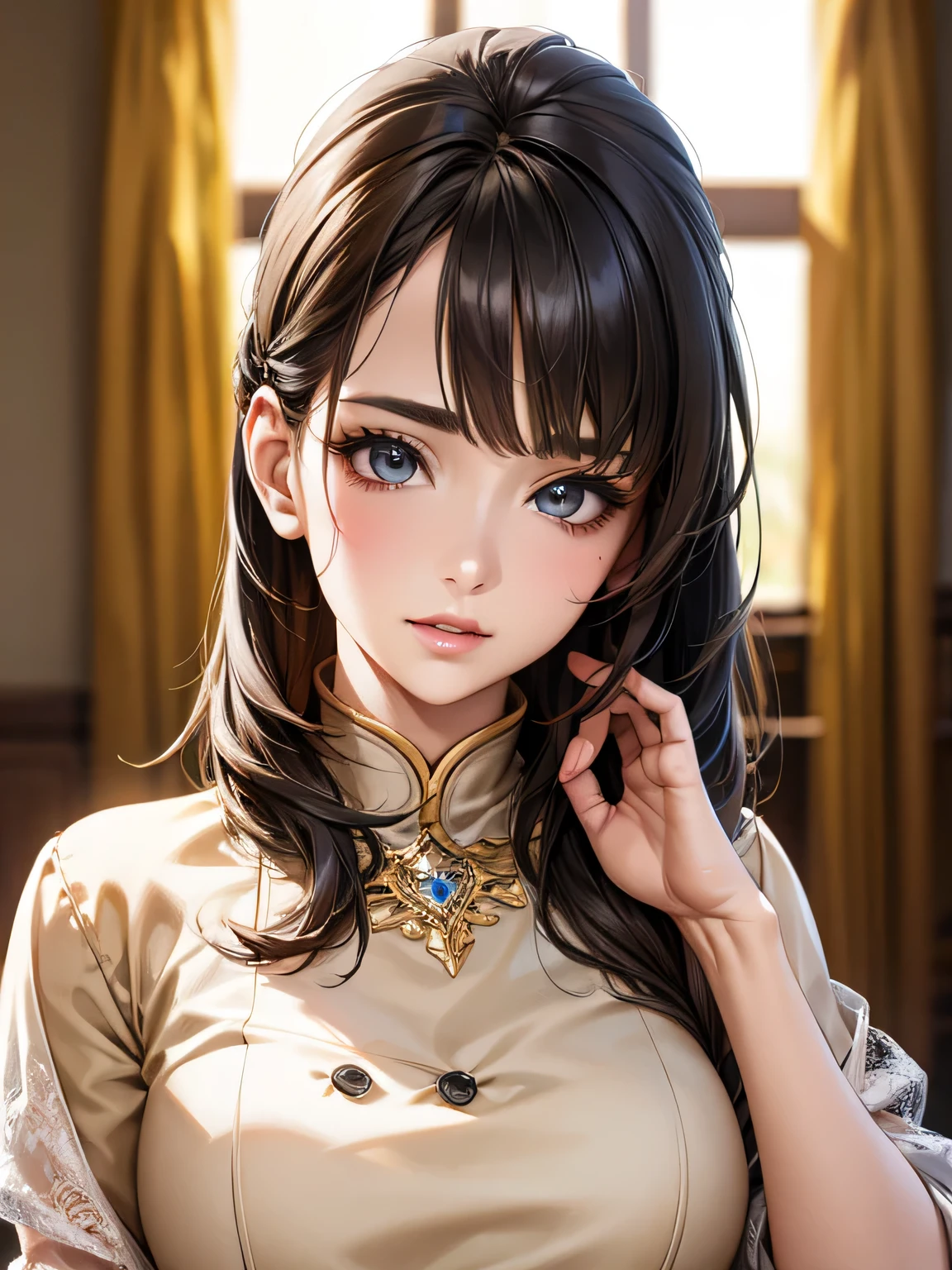 ((highest quality)),(超A high resolution),(Very detailed),(Detailed Description),((The best CG)),(masterpiece),super precision art、(highest quality、8k、32k、masterpiece)、(Realistic)、(Realistic:1.2)、(High resolution)、Very detailed、Very beautiful face and eyes、1 female、((Big eyes:1.4、Detailed eyes))、Tight waist、Delicate body、(highest quality、Attention to detail、Rich skin detail)、(highest quality、8k)、Very detailed、(Realistic、Realistic:1.37)、Bright colors
