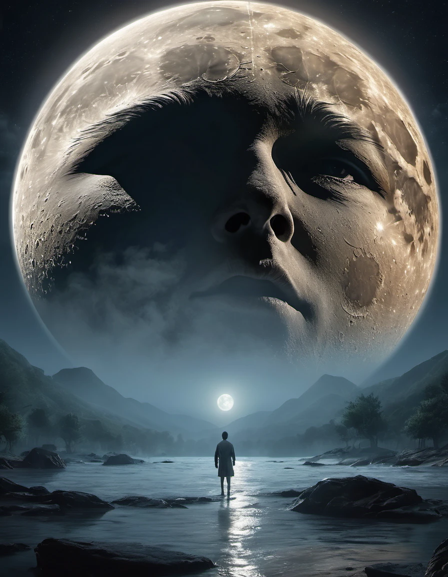 (masterpiece, best quality: 1.2), Huge scary moon with a human face，Ultra wide angle，8k
