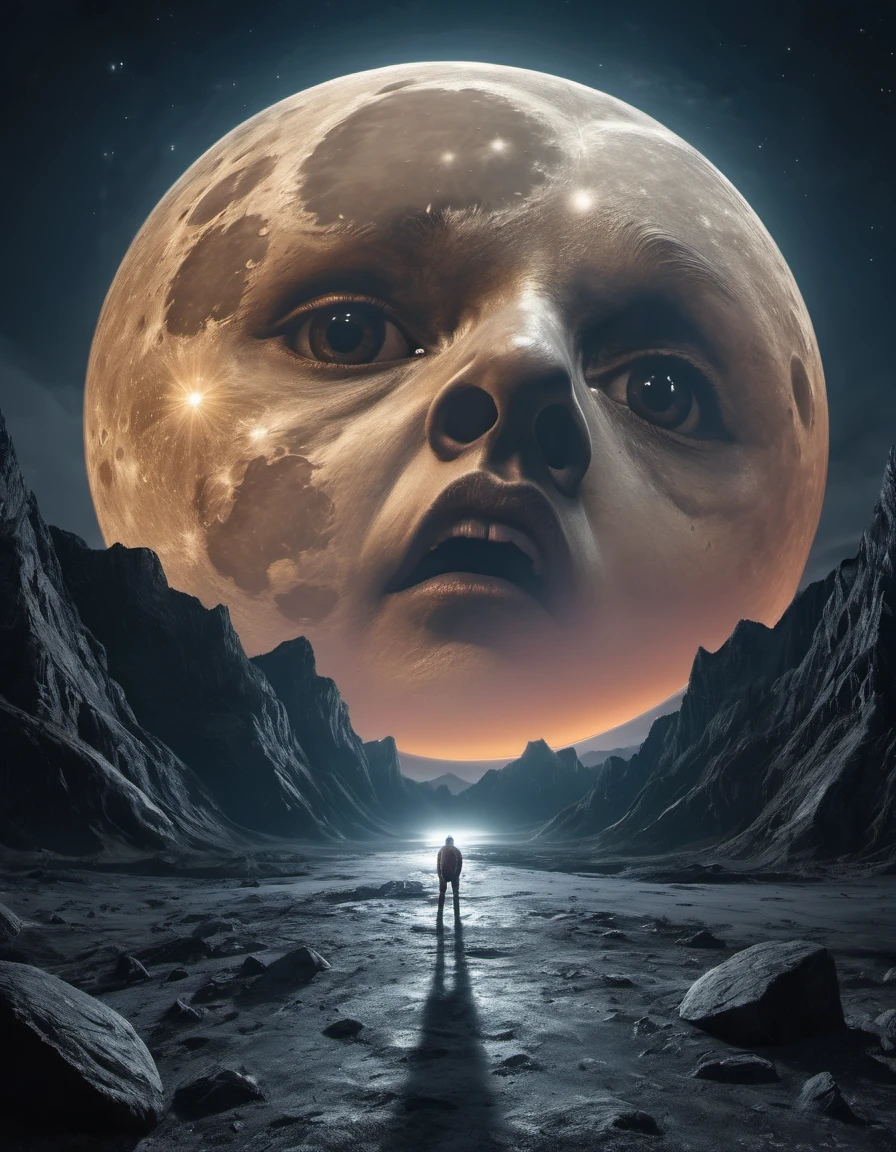 (masterpiece, best quality: 1.2), Huge scary moon with a human face，Ultra wide angle，8k
