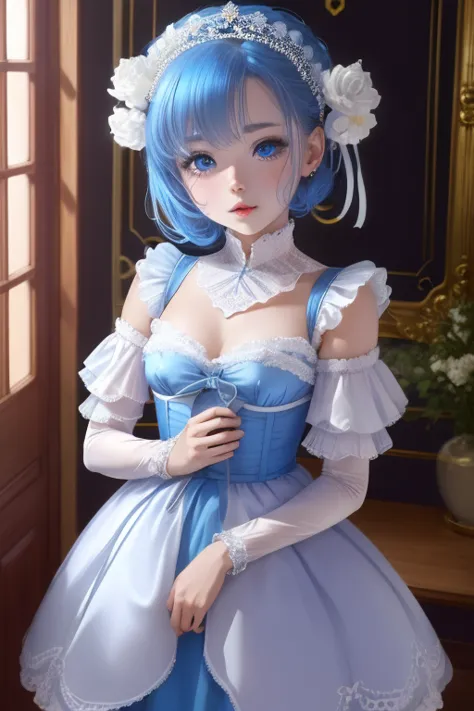 (masterpiece, highest quality), One Girl, alone,Ram、blue eyes、Blue Hair、Enchanting、