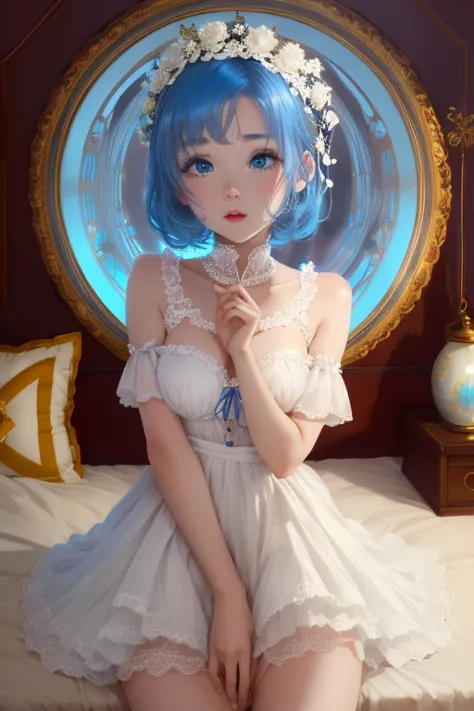 (masterpiece, highest quality), One Girl, alone,Ram、blue eyes、Blue Hair、Enchanting、