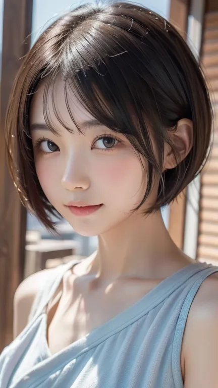 ( best quality:1.5), 1girl, solo,short hair, round face, Japanese,