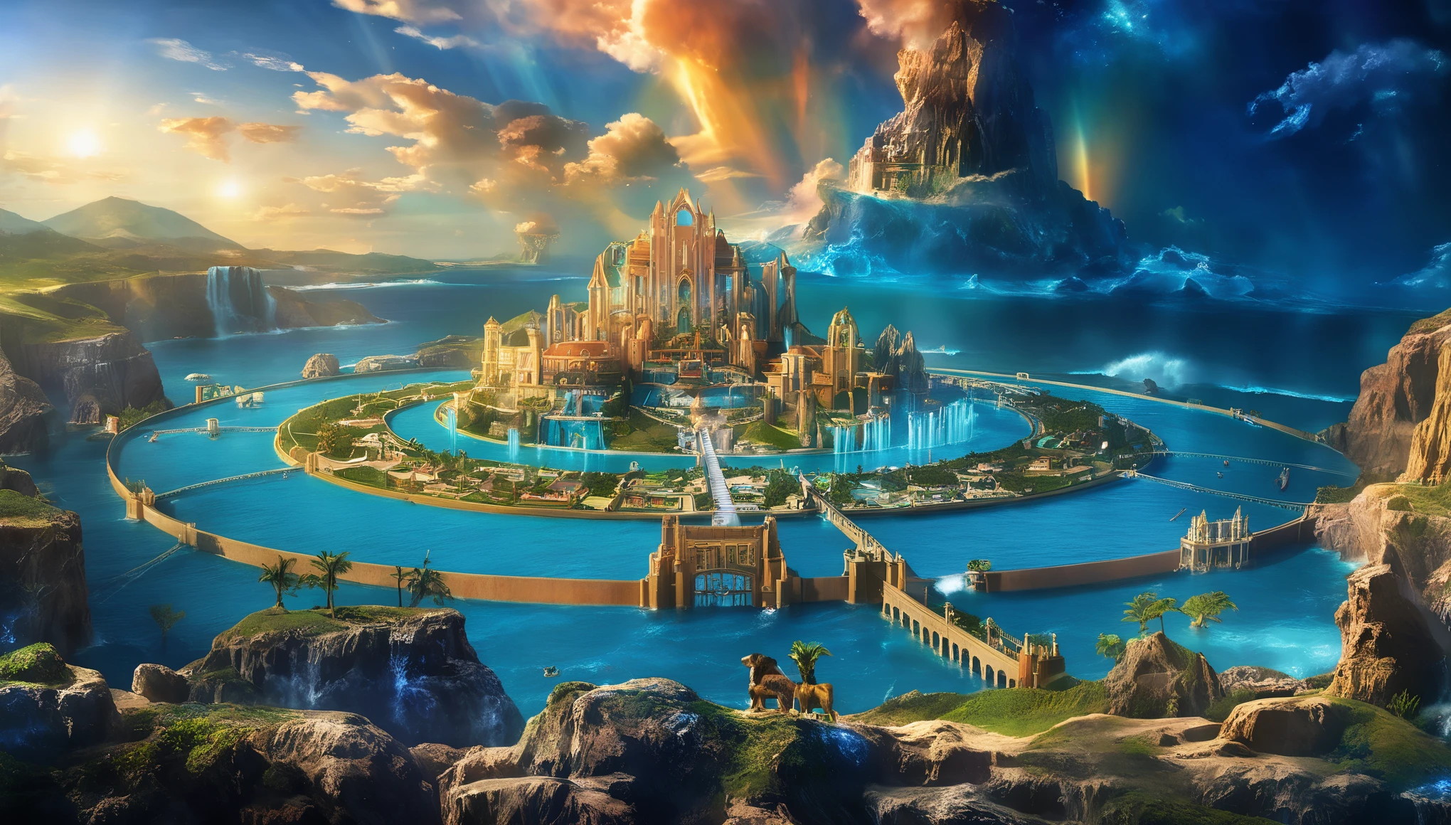 atlantis, Volles 3D, lebendige Farben, Meisterwerk, Panorama, Super Detail, (beste Qualität:1.2), highres, 16K, Ultra-Qualität, hyperrealistische Details, atmosphärische Beleuchtung auf Nano-Niveau, und detaillierte Überlegungen, sehr weiter Schuss, Ultra-Weitwinkel, 4D, 3D, höchste Qualität, Du bist, ultra fotorealistisch, HDR, UHD, Retina, Super Detail, hohe Details, gute Qualität, preisgekrönt, beste Qualität