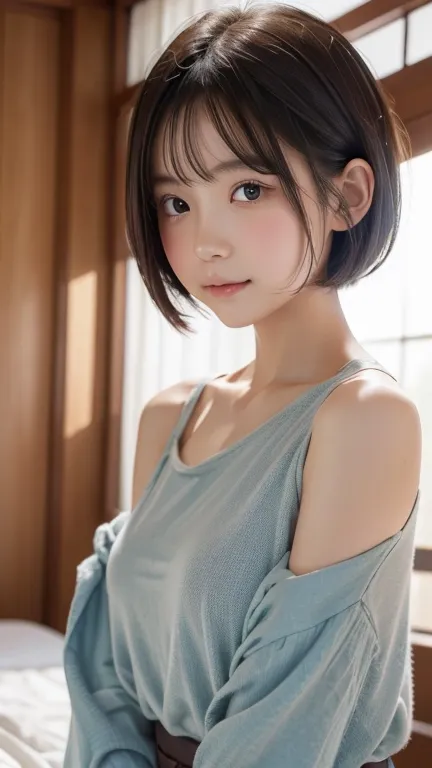 ( best quality:1.5), 1girl, solo,short hair, round face, japanese,