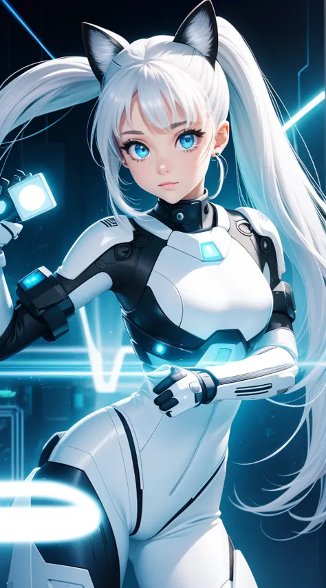 Full body internet girl with ponytail. Ariana Grande's face. Bright white indicates that she is a cyber girl with a white laser ...