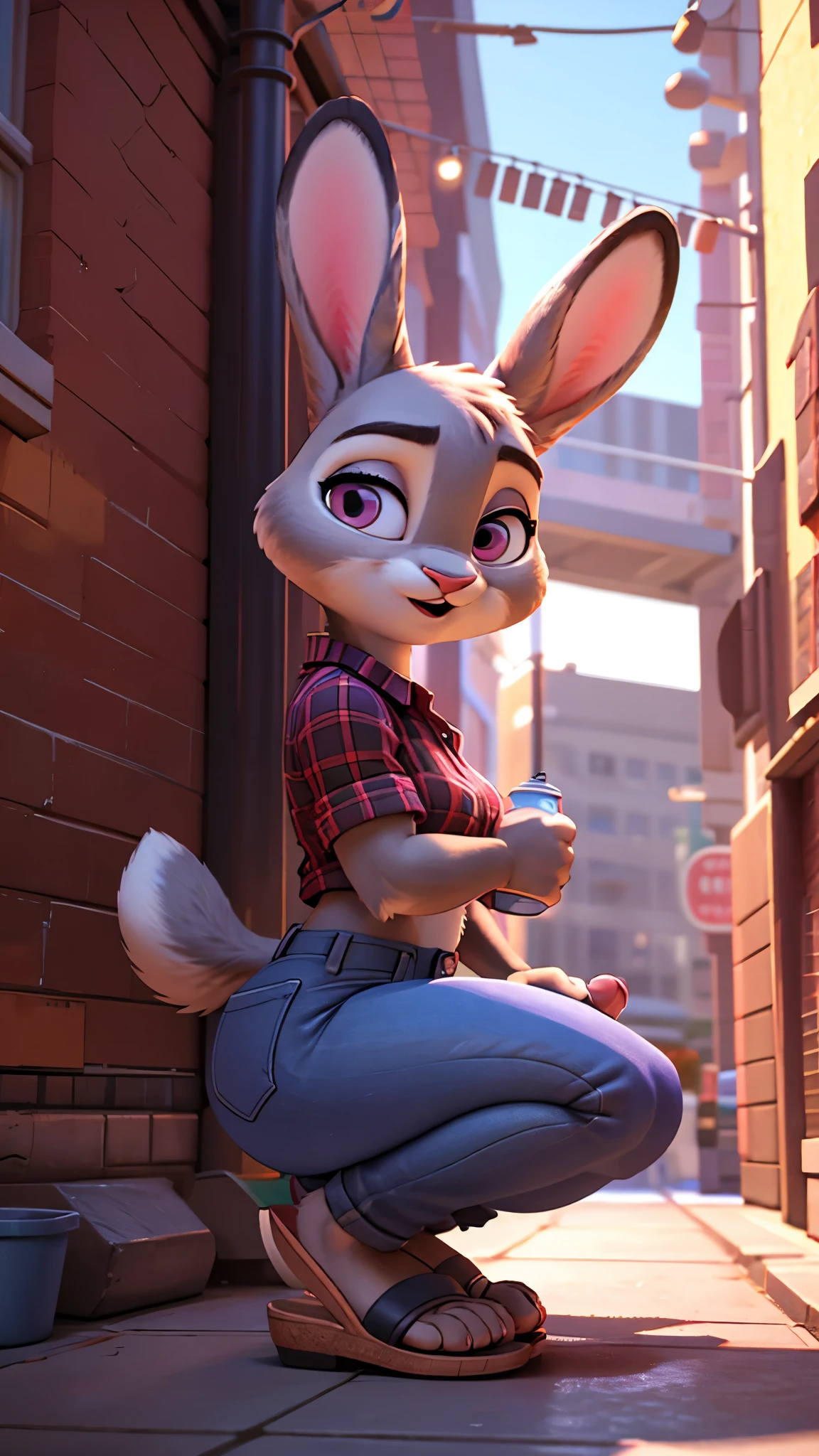 Araffe bunny sitting on the ground in front of a building - SeaArt AI