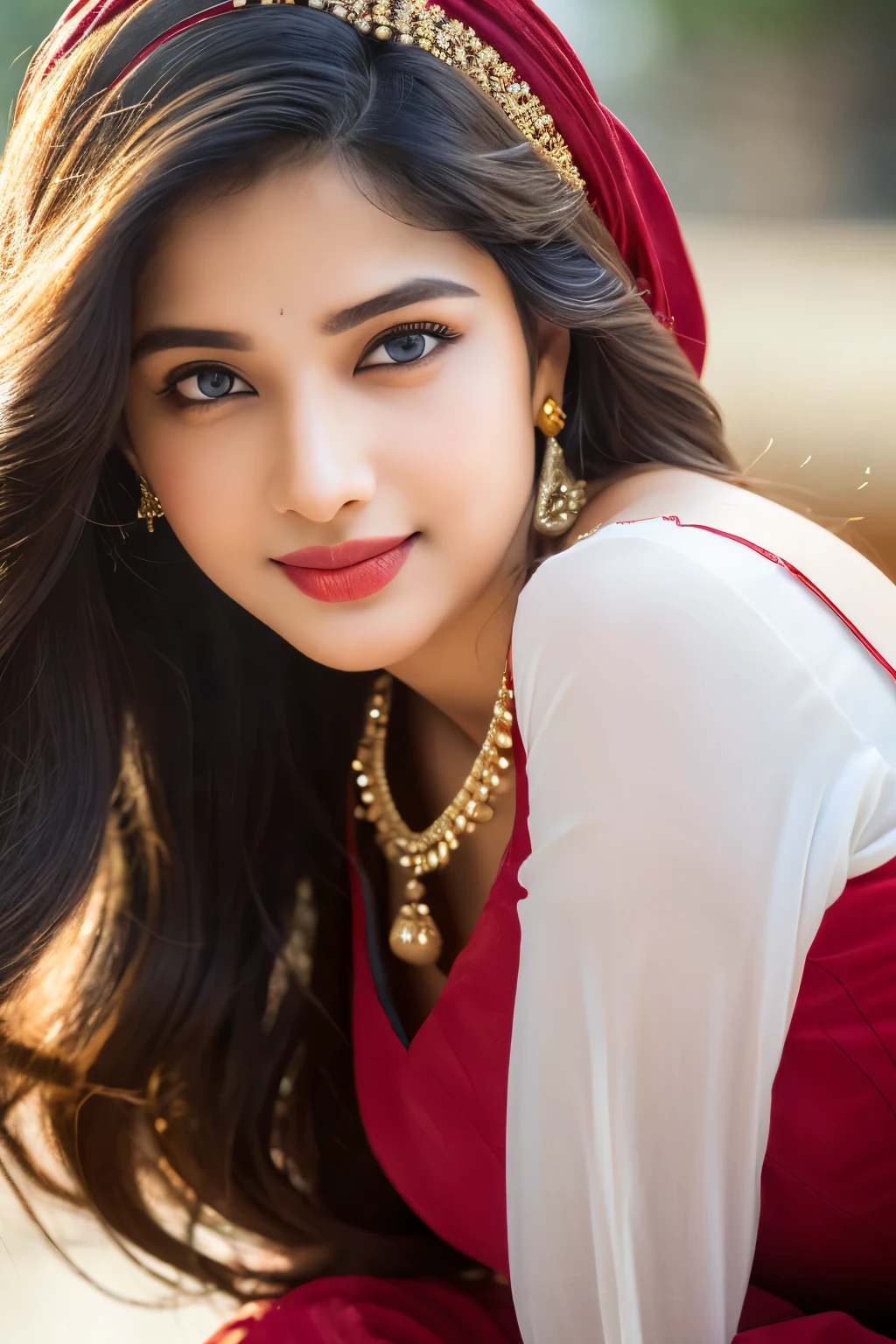 Wear bandhani anarkali dress standing, gorgeous royal, ((Tamanna:1.2)), jewellery, gem, necklace, gold bracelet, anklets, thick lips, skindentation, parted lips, ulzzang-6500-v1.1, portrait of a beautiful Indian woman, From Golden Skin, 27 years old, Pretty woman, Indian model, (in long anarkali dress) (Slim abdomen), (Perfect slim figure), (Dynamic pose), Solo, ((open crotch)), (((bare ass))), (Slim:1.1), 1 woman, (Full figure:0.9), Beautifully detailed sky, sunny day, Mumbai city, On the street, detailed Mumbai street, Indian clothes,(( long sleeve dress)), ((long red anarkali dress)), medium hair, smile, closed mouth, lips, Long red anarkali dress covered with full body, detailed beautiful round eyes, Indian women, Asian women, Beautiful face, photorealistic, rim lighting, two-tone lighting, gold bracelet, thick lips, indentation, parted lips, (detailed eyes), light blonde hair, blue eye, details still clear, honey-coloured, fluffy turned, HDR, shallow depth of field, broad light, backlighting, bloom, light sparkles, chromatic aberration, sharp focus, Nikon Z 85mm, unparalleled masterpiece, ultra-realistic 8k photos, best quality masterpiece, best quality, (photorealistic:1.2), (realistic:1.5), (hyperrealistic:1.2),(photorealistic face:1.2), (close up:1.6), (light blonde hair), (blue eyes), ((big cheeks)), (beautiful face:1.8), (detailed face:1.6), (medium breast:1.2), (detailed bright eyes:1.5), (eyelashes:1.4), (smiling:1.3), (detailed long black hair), (long red anarkali dress:1.5), (narrow waist:1.5), (thigh: 1.5), (realistic human skin:1.6), (full curvy body) (detailed eyes), (seductive pose), (detailed facial features), (detailed clothes features), (necklace), (earrings), (bracelet), ( Long red bandhani anarkali dress), (Photorealistic:1.4), (High Quality: 1.2), Raw photo, (Perfect body shape), Uniform, Deep shadows, Unobtrusive, Cold light 12000K,