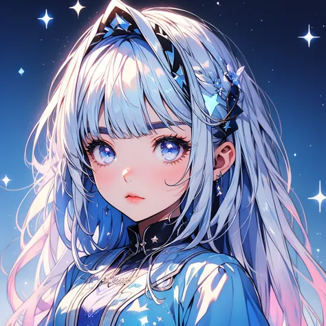 star fairy、glow hair 、vtuber half、bangs shorter than eyebrows aster piece、highest quality、best illustration、super fine、upper bod...