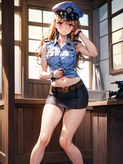 ((((one person)))),(((Perfect Anatomy, Very detailedな肌))), (((1 girl))), Japanese, Police Girl, Shiny skin, Small breasts:0.5, A...