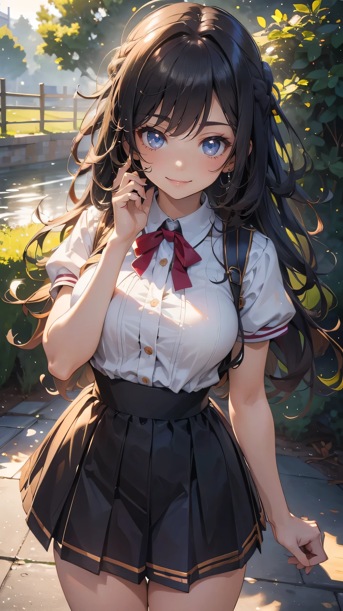 looking at viewer,high school girl,leaning forward,(random cute clothes),(random Lively pose),(Thin type),(large breasts),(random hairstyle),(Highest image quality, (8K), Ultra-realistic, Best Quality, High quality, High Definition, high quality texture, high detailing, Beautiful detailed, fine detailed, extremely details CG, Detailed texture, realistic representation of face, masterpiece, presence)