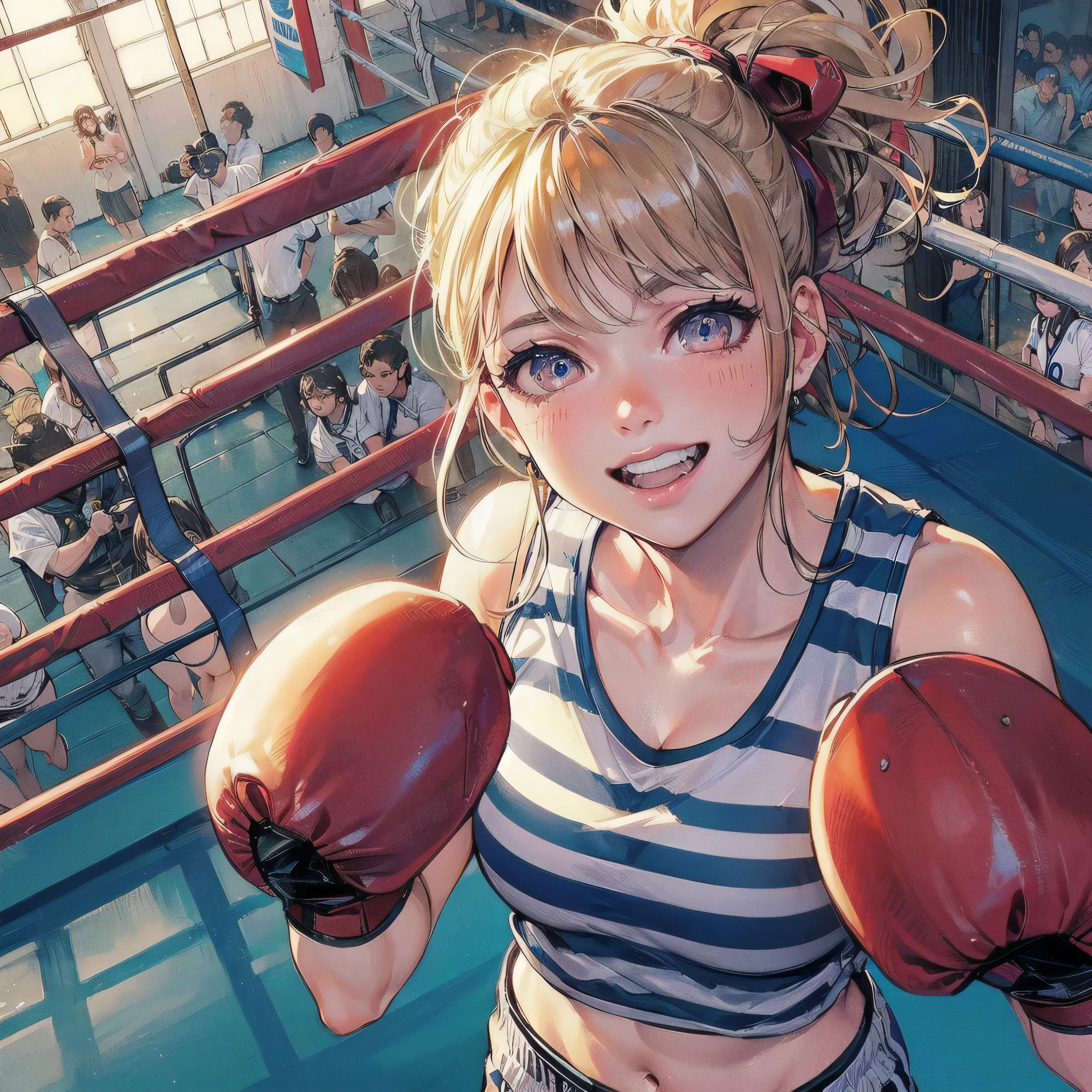 Anime girl with boxing gloves in a boxing ring - SeaArt AI