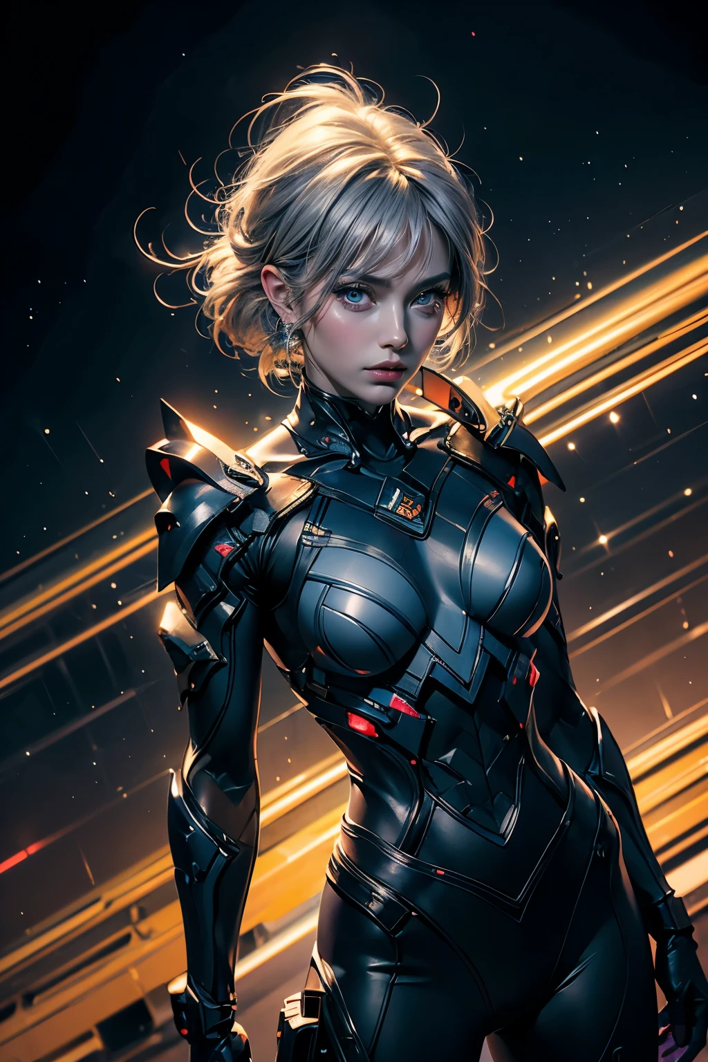 CG Mecha, Beautiful Eyes, Two people、Upper Body, （Mechanic Armor）, Portraiture,jet suit、patrol、 Police Officer、perfection、Neon Light, 8k, born, highest quality, Tabletop, 超A high resolution, colorful, (medium wide shot), (Dynamic Perspective), Sharp focus , (Depth of written boundary, bokeh:1.3),rossdraws cartoon vibrant、Contemporary art, Highly detailed eyes and face,ninja artist, Beautiful fine details、iron, Trim Gear:1.2), ((Tabletop, highest quality)), Detailed Background, Inside the spaceship、Grab your weapon、（Gray Hair）、Blue eyes、Borne luminescence、crescent moon、Fantasy,masterpiece,Plug in、spectrum、confusion、kaleidoscope