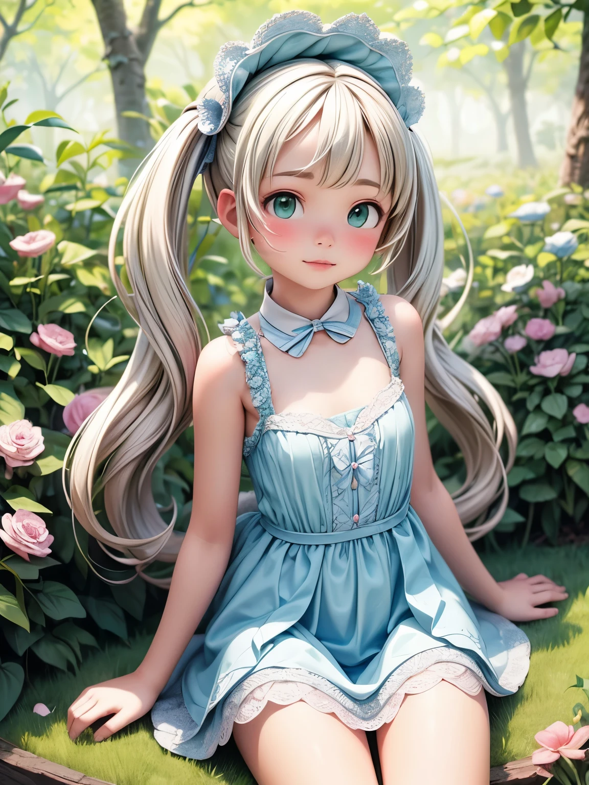 (masterpiece、highest quality、highest quality、Official Art、Beautiful and beautiful:1.2)、(One girl:1.3)Hatsune Miku、Twin tails,Big Breasts,(highest quality,4K,8k,High resolution,masterpiece:1.2), Super detailed, (Realist,photoRealist,photo-Realist:1.37), High resolutionR, High resolution, Studio Lighting, Symmetrical Configuration, Very detailed explanation, Professional, Vibrant colors, Bokeh, High Contrast, Vibrant.

1 girl, Beautiful and fine details, Long eyelashes, Green Eyes, Captivating appearance, Dreamy look, Perfect Skin, Delicate facial features, Bright red lips, Captivating beauty.

Her blonde hair cascading down her back, Shiny and voluminous, Flowing in the wind, attractive.

Alice in Wonderland inspired dress., Lace texture, Intricate pattern, Smooth and elegant, Fit and flare silhouette, Delicate fabric details, enhance the grace.

The dress was torn in places., Revealing Skin Tips, Add a touch of seduction.

A black headband decorated with intricate designs., sitting on his head, adding an element of mystery and grace.
A rabbit at his side, Cute and naughty, has long ears、Wearing a vest, Add a whimsical touch to the scene.

The overall atmosphere is erotic.., 官能的でattractiveタッチで.

The lighting is carefully made, with Studio Lighting techniques highlighting the facial features, Add depth and dimension to your images.

Attention to detail matters., Ensuring that each element is rendered with the utmost care, From the intricate lace pattern on her dress to the subtle highlights on her eyes.

The composition is symmetrical., Focus on the girl, Create a strong visual impact.

In the background, a lush garden with Vibrant flowers and foliage, Add a touch of nature and charm.

The end result is high quality., attractive artwork that captures the beauty, grace, and sensuality of the blonde girl in her Alice in Wonderland inspired dress..