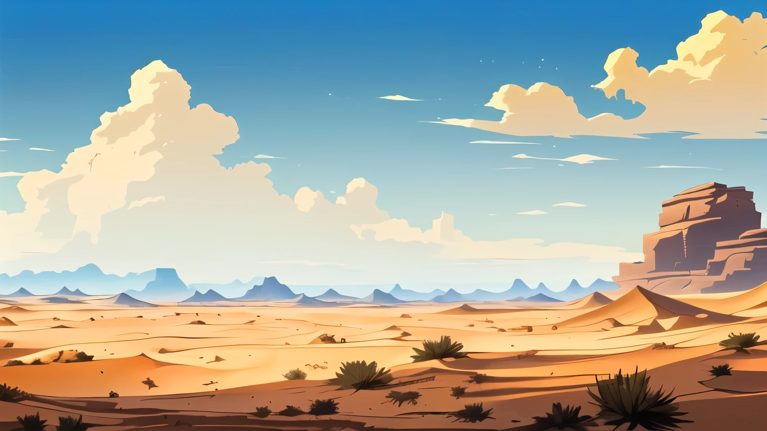 paisaje arenoso de un desierto con algunas piedras y hierba, fondo de arte, ross tran. fondo escénico, paisaje desértico, Desierto Desierto, fondo del desierto, Desierto en el fondo, en un vasto desierto sereno, paisaje desértico, Ambiente desértico, anime fondo de arte, desierto plano, fondo de artework, papel pintado del paisaje, increíble fondo de pantalla, sand and Ambiente desértico, anime papel pintado del paisaje