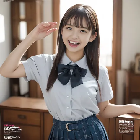 (highest quality、masterpiece:1.2)、highest quality、Realistic、photograph、High resolution、1080p、8K、Physical Rendering、((Height: 155cm)), one Japanese girl、((((((16 year old beautiful Japanese magazine fashion model looking at the viewer)))))), school summer u...