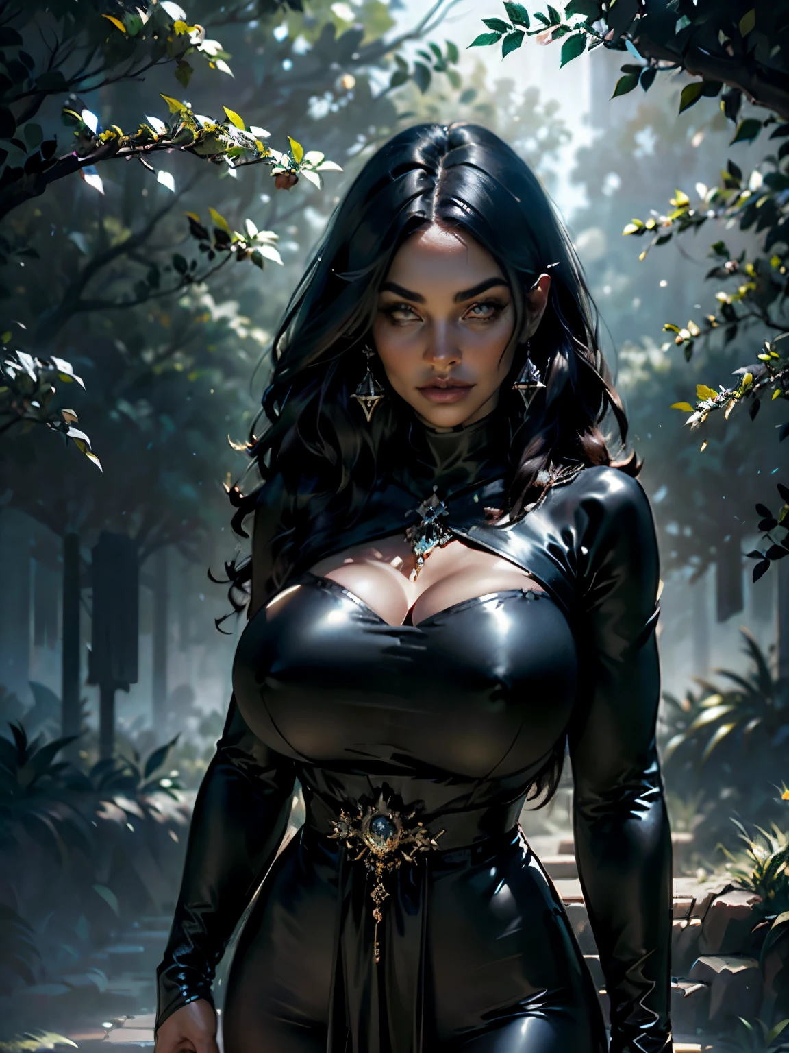 ((17-year-old))), negro. girl, (((Dark skin))), (((full body pose))), (((long curly negro hair))), (((Wear tight chainmail micro miniskirt, chain mail bra, Open front layer, Alas))), (((seamless, negro, shackles))), standing in the dark forest at night, Moonlight shining through the dense canopy, (((Dark castle in the background))), dark fantasy, RICO, deep colors, (intricate details:0.9), (HDR, Hyperdetail:1.2), (Natural skin textures, hyperrealistic, glowing skin, Luz outfit, sharp),