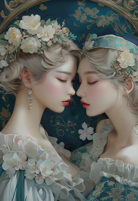 a close up of a woman with a flower crown on her head, asian features, jinyoung shin, inspired by Yanjun Cheng, traditional art,...