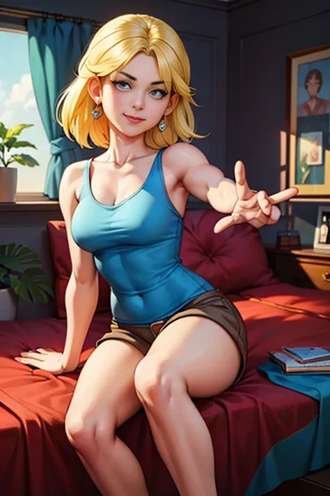 ""loriloud - blue tank top, brown shorts, posing for playboy magazine" Masterpiece, sexy cartonn, beautiful cartoon, insanely de...