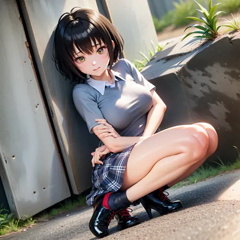 (masterpiece), best quality, expressive eyes, perfect face,skirt, peniparker, w sitting, siting on ground legs on ground, arms b...