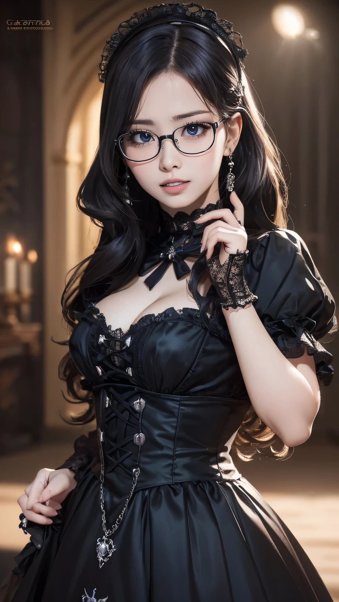 (random pose:1.2),gothic lolita dress,(random pose),(random hairstyle),(Highest image quality,(8K), Ultra-realistic, Best Quality, High quality, High Definition, high quality texture, high detailing, Beautiful detailed, fine detailed, extremely details CG, Detailed texture, realistic representation of face, masterpiece, presence),(wearing glasses:1.1)