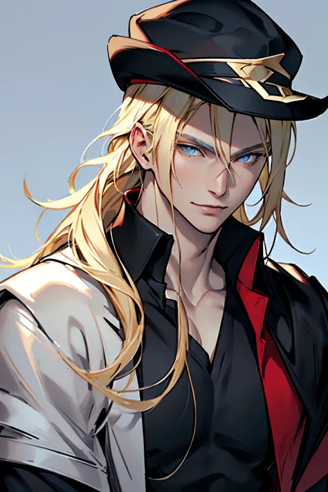 (Masterpiece, hiquality, Best Quality), (((solo))), Mature man,  (((blond length hair))), blue eyes, short blonde hair, ((pale s...