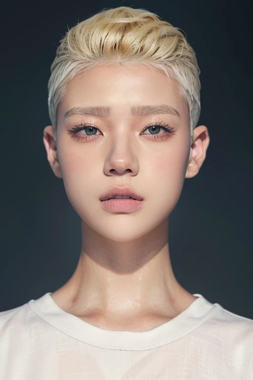 20-year-old woman、Blonde、(High Top Fade:1.3)、Woman warrior、Dark Theme、Calm colors調、Calm colors、High contrast、(Natural skin texture、Hyperrealism、Soft Light、sharp)