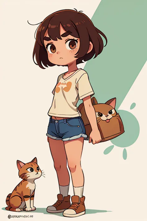 masterpiece, highest quality，Cute doodles，One Girl，Brown Hair，short hair，Thick eyebrows，Girl wearing short shorts，Very short sta...