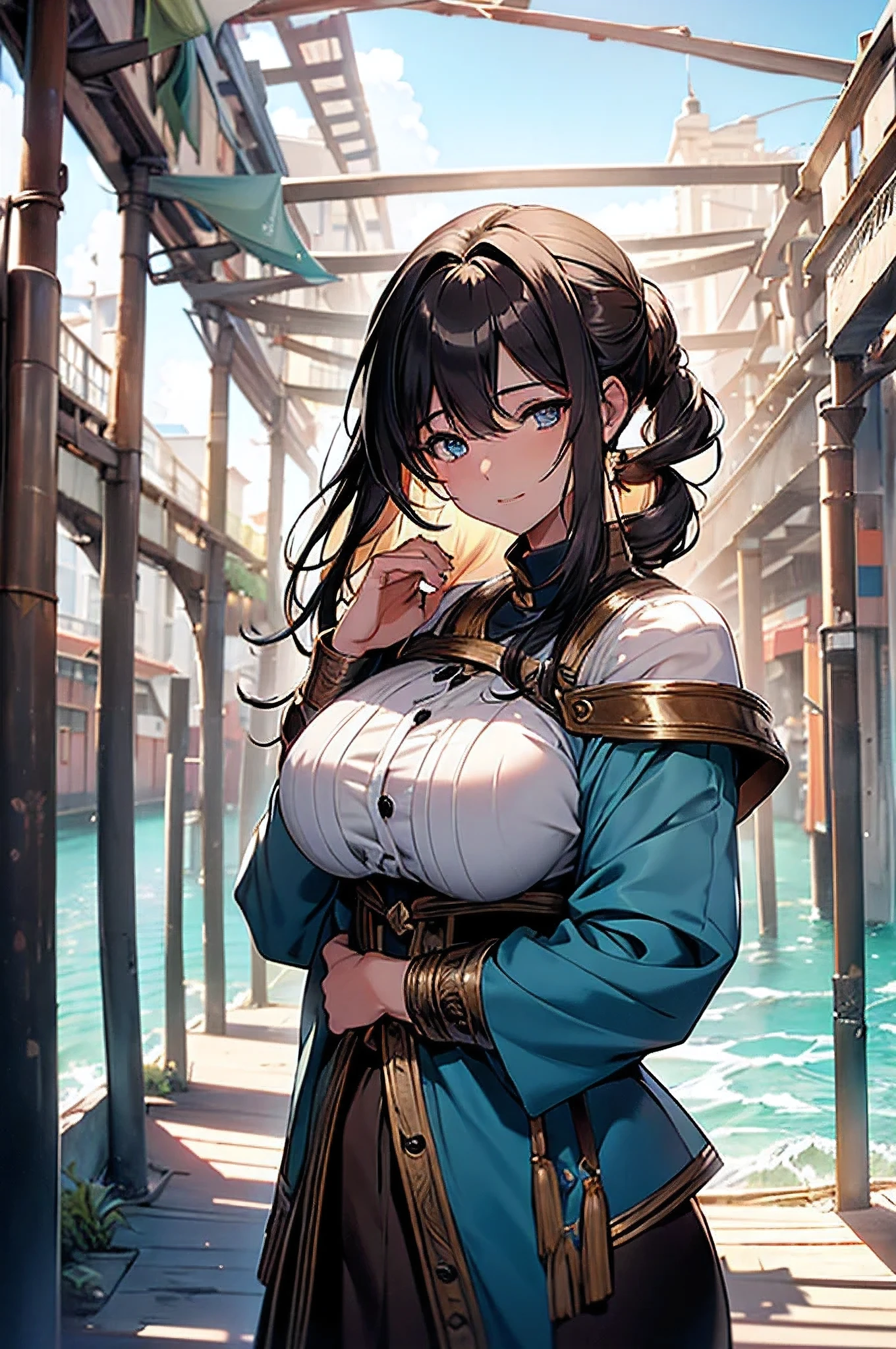 (8k, RAW photo, Best Quality, (masterpiece, super high quality, Super detailed), anime style landscape, (((Random hair colors))), young girl, Absolute, scarlet sails, girl looking at the sea from the coast, camera looking at the sea, intricate details, sailing ship with scarlet sails, A scene from a novel by Alexander Greene. "scarlet sails" A beautiful women posing for a photograph in an alley, brown ponytail, hits, happy laugh, blue eyes, muscular lean body, Perfect anatomy, Looking to the camera, Time of the day, blue sky, animated style, outdoor, trend in artstation, Oh!, very sensual sakimichan, with original clothing full body, very realistic, extremely realistic, extremely sexy, 8k, Extremely detailed 8k), (an extremely delicate and beautiful), (masterpiece), (Best Quality: 1.0), (ultra high resolution:1.0)