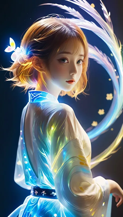{{masterpiece}}, highest quality, Highly detailed CG synthesis 8k wallpaper, Cinema Lighting, Lens flare, Beautiful details in the eyes, black,  Side view,  Multi-colored hair, Rich and colorful light, particle, Heterochromia, (Rich and colorful:1.5), (Ric...