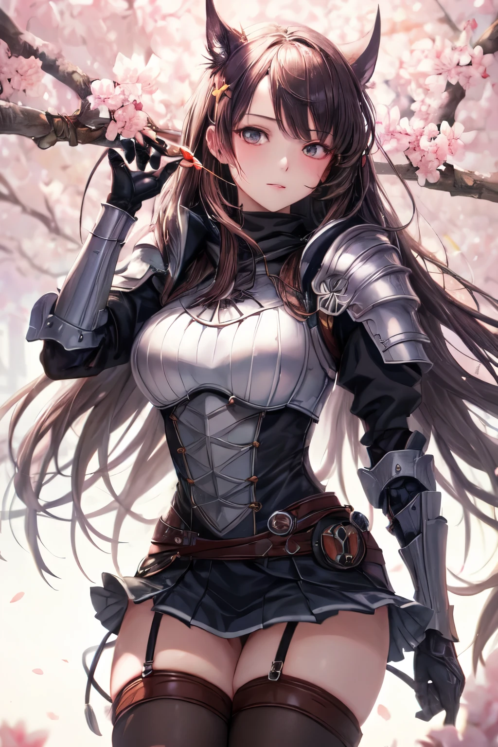 ((best quality)), ((Meisterwerk)), (detailed), perfektes Gesicht, hot Sexy anime girl with long hair ,desirefull, love ,Cherry blossoms, deteilreicher hintergrund ,lichtreflexion ,interesting, violett, no portrait, fantasy armor