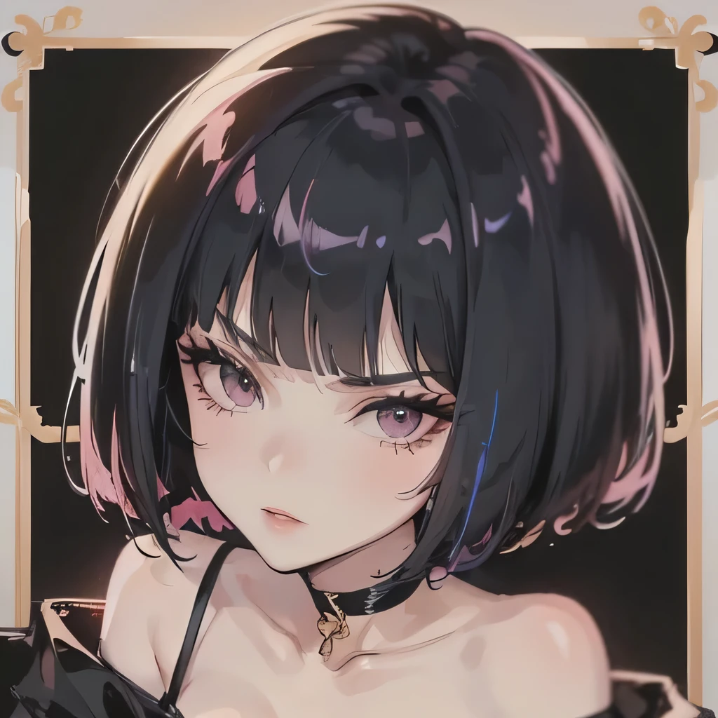 Anime girl with black hair and a black dress posing for a picture - SeaArt  AI