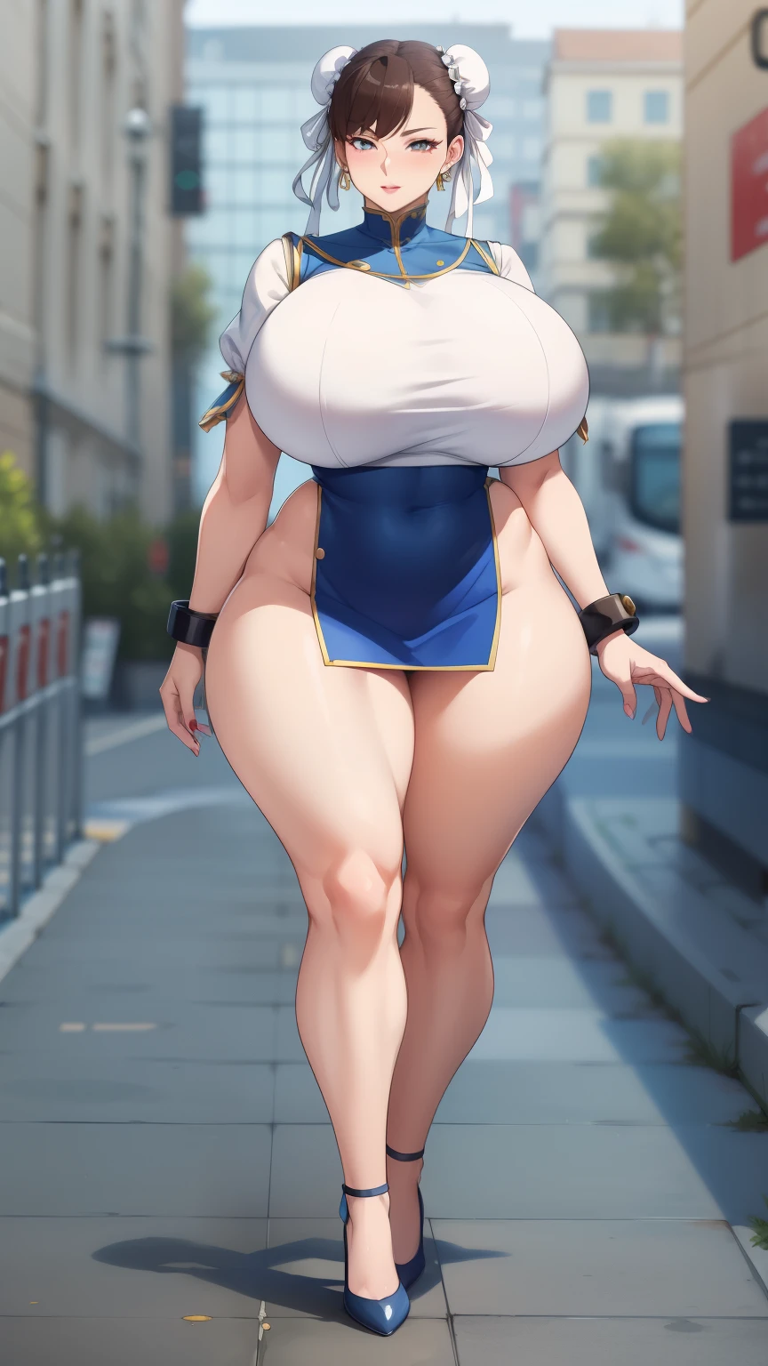 pechos grandes, caderas grandes, tiro de cuerpo completo, madre madura, muslos voluptuosos, buey, Mujer madura seductora, cuerpo perfecto, modelo de talla grande, Traje de marinero, Usar tacones altos,Uniforme minifalda, Chun Li,