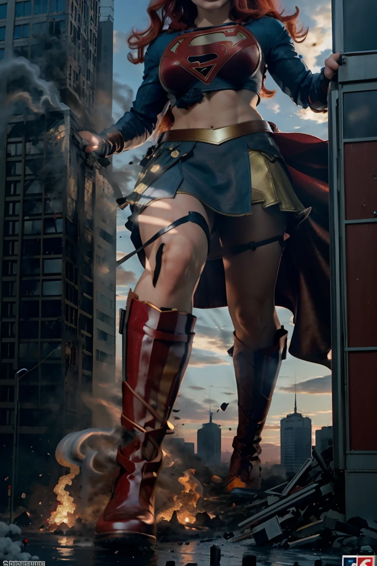 Towering redhaired supergirl, superheroine outfit, midriff, toned arms -  SeaArt AI