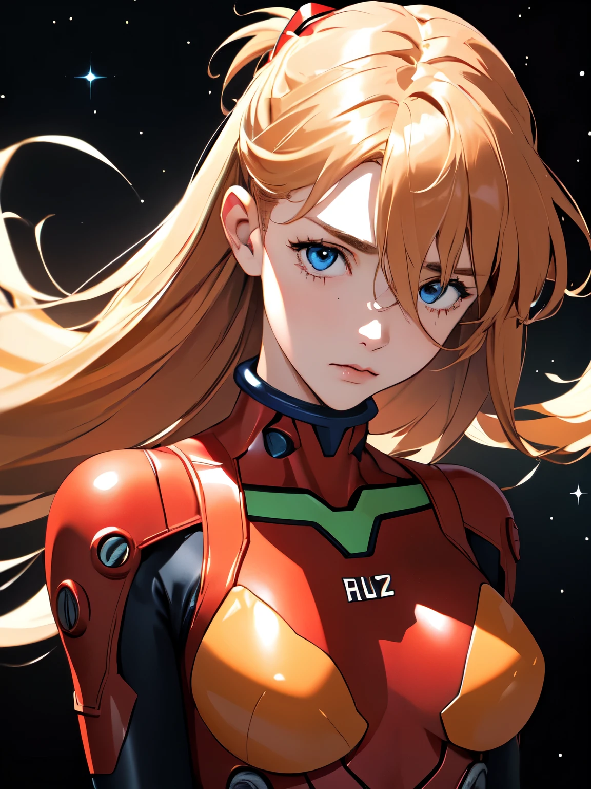 (masterpiece, highest quality), One girl, Beautiful Face, Beautiful body, souryuu_Asuka_Langley, Plug Suit, Bodysuits, Interface Headset, red Bodysuits, Hair between the eyes, Pilot Suit,((Show your whole body:1.5)), The background is space (Amazing details, Excellent lighting, Wide-angle)