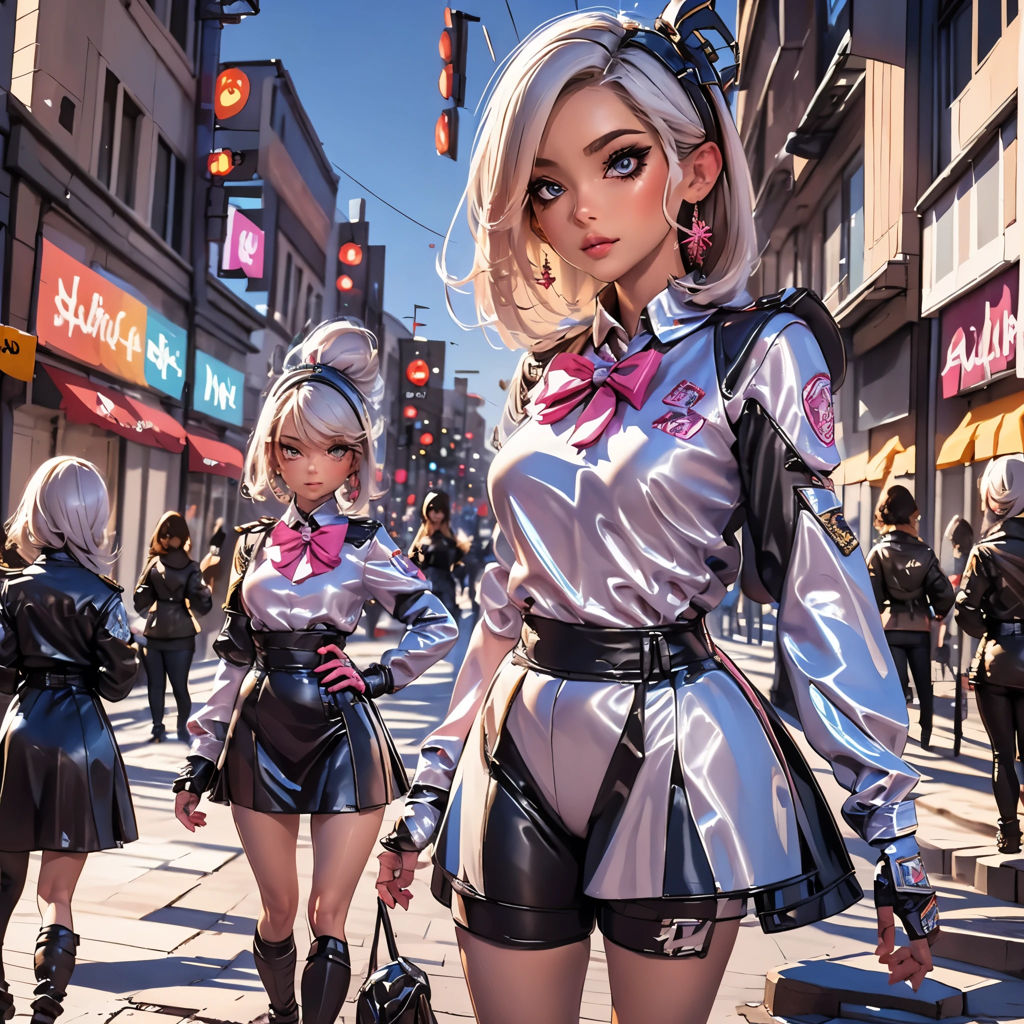 ((We have 4:1.8))、(4 sisters)、gal、(neon street)、(Four tall high school girls with model figures:1.7)、(Standing facing this), (best quality,4k,8k,highres,masterpiece:1.2),ultra-detailed,(realistic,photorealistic,photo-realistic:1.37),portraits,[close up],[women],[group],[short skirts],A close up of a group of women in short skirts, beautiful detailed eyes,beautiful detailed lips,extremely detailed faces,gorgeous makeup,stylish hairstyles,fashionable outfits,sassy poses,confident expressions,city backdrop,vibrant colors,soft lighting,colorful bokeh. ultra-high-quality. ultra detail.
