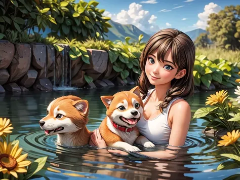 A girl drowning, a Shiba Inu rescuing her, beautiful detailed eyes, beautiful detailed lips, extremely detailed eyes and face, l...