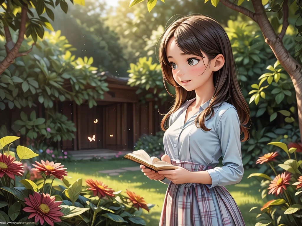 best quality,4k,highres,ultra-detailed,realistic,butterfly chasing scene,beautiful garden,colourful flowers,bright sunlight,girl with flowing dress,expressive eyes and lips,natural and vibrant colours,soft and warm lighting,impressionistic style,lush greenery,sunrays filtering through trees,gentle breeze,stunning details,ethereal atmosphere,peaceful and serene setting,nature-inspired artwork,captivating composition,playful and joyful mood,graceful butterfly flight,delicate and intricate wings,subtle texture,exquisite brushwork,alive with movement and energy,harmonious blend of realism and abstraction,sense of wonder and enchantment,immersive visual experience,artistic masterpiece