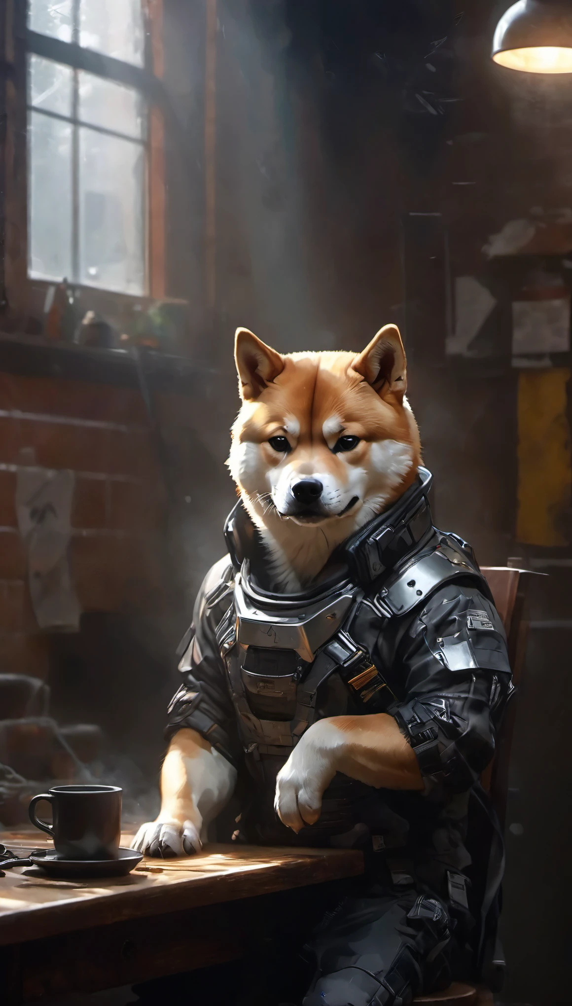 (Shiba Inu à poil court),(Meilleure qualité,haute résolution,chef-d&#39;œuvre:1.2),portrait,Réaliste，Xianxia，cyberpunk，Entrelacement de lumière et d&#39;ombre